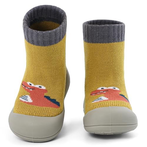 MK MATT KEELY Krabbelschuhe Baby Jungen Lauflernschuhe Dinosaurier Kinder Outdoor Hausschuhe mit rutschfeste Gummisohle,Gelb,18-24 Monate von MK MATT KEELY