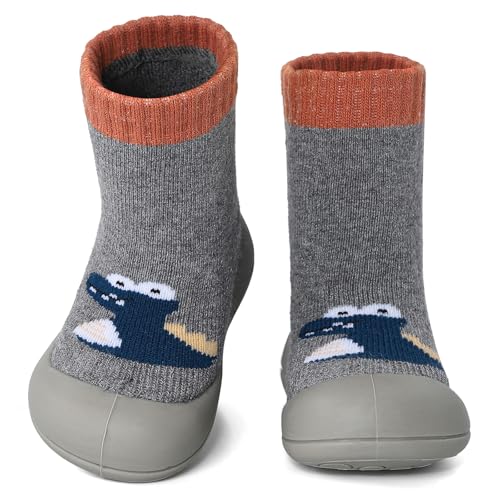 MK MATT KEELY Krabbelschuhe Baby Jungen Lauflernschuhe Dinosaurier Kinder Outdoor Hausschuhe mit rutschfeste Gummisohle,Grau,18-24 Monate von MK MATT KEELY