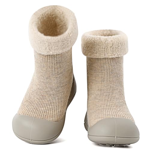 MK MATT KEELY Krabbelschuhe Baby Winter Sockenschuhe Warm Kleinkind Mädchen Jungen Outdoor rutschfeste Lauflernschuhe,Beige,2-3 Jahre von MK MATT KEELY