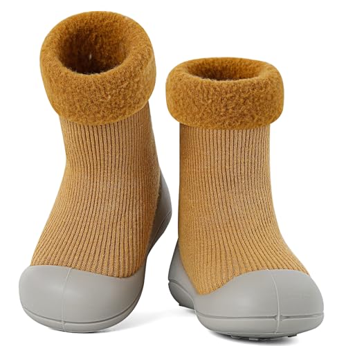 MK MATT KEELY Krabbelschuhe Baby Winter Sockenschuhe Warm Kleinkind Mädchen Jungen Outdoor rutschfeste Lauflernschuhe,Gelb,3-6 Monate von MK MATT KEELY