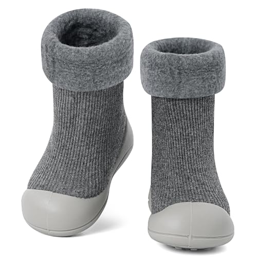 MK MATT KEELY Krabbelschuhe Baby Winter Sockenschuhe Warm Kleinkind Mädchen Jungen Outdoor rutschfeste Lauflernschuhe,Grau,6-12 Monate von MK MATT KEELY