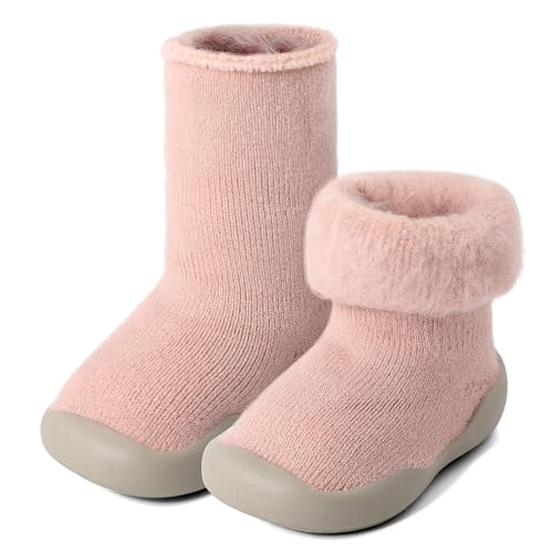 MK MATT KEELY Lauflernschuh Baby Winter Sockenschuhe Warm Plüsch Kleinkind Mädchen Jungen Krabbelschuhe Outdoor mit Anti-Rutsch-Sohle,Rosa,18-24 Monate von MK MATT KEELY