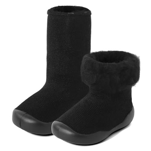 MK MATT KEELY Lauflernschuh Baby Winter Sockenschuhe Warm Plüsch Kleinkind Mädchen Jungen Krabbelschuhe Outdoor mit Anti-Rutsch-Sohle,Schwarz,18-24 Monate von MK MATT KEELY