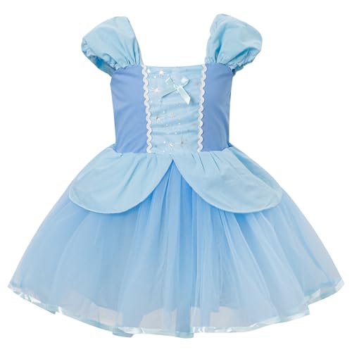 MK MATT KEELY Prinzessin Kleid Mädchen Kinder Kurzarm Tüll Baumwolle Sommer Festliches Kleid,Blau,3-4 Jahre von MK MATT KEELY
