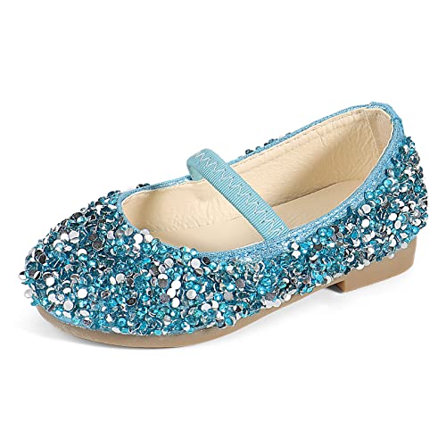 MK MATT KEELY Prinzessin Schuhe Mädchen Glitzer Ballerinas Kinder Mary Jane Kristall Frozen Sandalen,Blau,20EU(CN22) von MK MATT KEELY