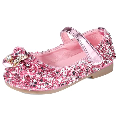 MK MATT KEELY Prinzessin Schuhe Mädchen Glitzer Ballerinas Kinder Mary Jane Kristall Frozen Sandalen,Rosa mit Schleife,27EU(CN28) von MK MATT KEELY