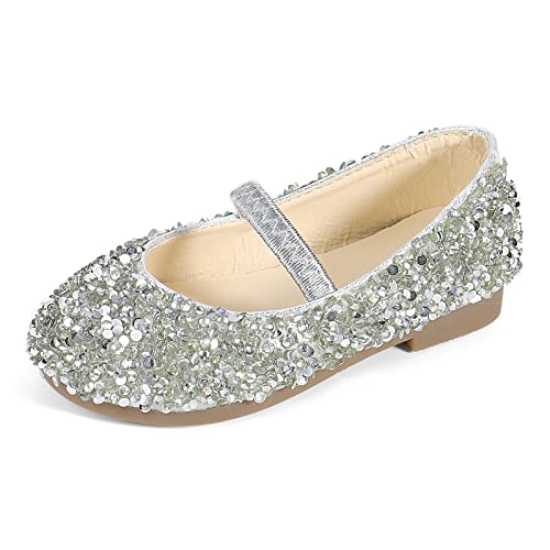 MK MATT KEELY Prinzessin Schuhe Mädchen Glitzer Ballerinas Kinder Mary Jane Kristall Frozen Sandalen,Silber,32EU(CN33) von MK MATT KEELY