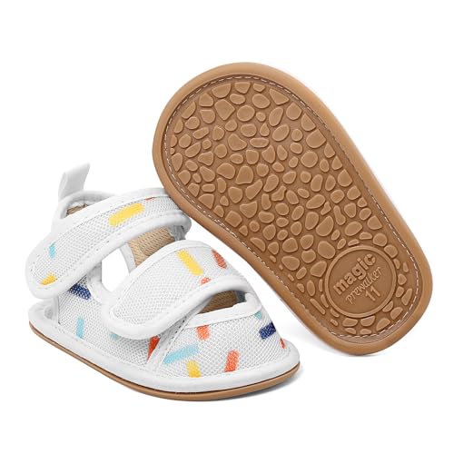 MK MATT KEELY Sandalen Baby Jungen Mädchen Lauflernschuhe Sommer Baby MascheGeschlossene Zehe Krabbelschuhe,Weiß Gepunktet,6-12Monate von MK MATT KEELY