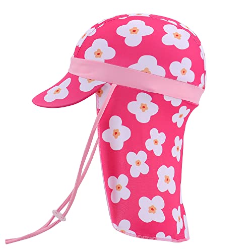 MK MATT KEELY Schirmmütze Kinder UV Schutz 50+ 1-10 Jahre Mädchen Jungen Elastische Sonnenhut mit Nackenschutz,Rosenrote Blume von MK MATT KEELY