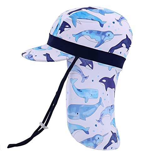 MK MATT KEELY Schirmmütze Kinder UV Schutz 50+ 1-10 Jahre Mädchen Jungen Elastische Sonnenhut mit Nackenschutz,Weißer Delphin von MK MATT KEELY