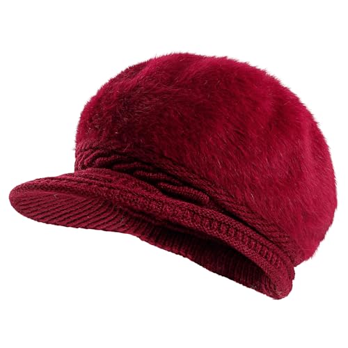 MK MATT KEELY Schirmmütze Winter Damen Baskenmütze Newsboy Warm Wolle Barett Cap Damen Ballonmütze mit Visier,Rot von MK MATT KEELY