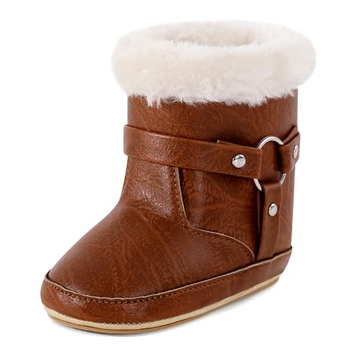 MK MATT KEELY Schneestiefel Baby Jungen Mädchen Cowboystiefel Outdoor Warm Winterschuhe mit Rutschfester Gummisohle,Braun,12-18 Monate von MK MATT KEELY