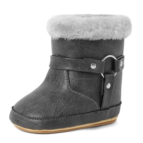 MK MATT KEELY Schneestiefel Baby Jungen Mädchen Cowboystiefel Outdoor Warm Winterschuhe mit Rutschfester Gummisohle,Grau,12-18 Monate von MK MATT KEELY
