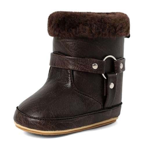 MK MATT KEELY Schneestiefel Baby Jungen Mädchen Cowboystiefel Outdoor Warm Winterschuhe mit Rutschfester Gummisohle,Kaffee,12-18 Monate von MK MATT KEELY