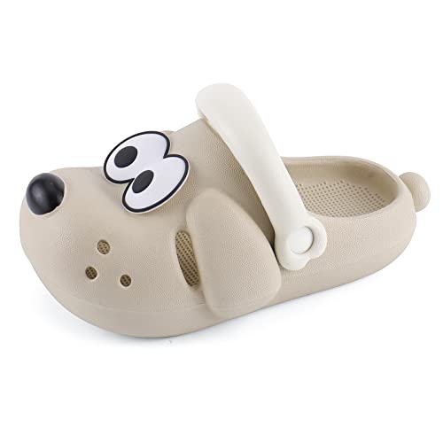 MK MATT KEELY Unisex Kinder Clogs Jungen Mädchen Sommer Hausschuhe Garden Beach Sandalen Drinnen draußen,Khaki Hund,EU 28/29 von MK MATT KEELY