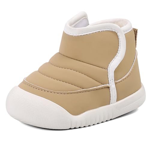 MK MATT KEELY Winterschuhe Baby Boots Wasserdicht Junge Mädchen Warm Plüsch Outdoor Lauflernschuhe mit Rutschfester Gummisohle,Khaki,EU19(CN17) von MK MATT KEELY