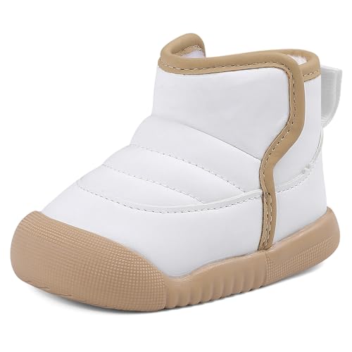 MK MATT KEELY Winterschuhe Baby Boots Wasserdicht Junge Mädchen Warm Plüsch Outdoor Lauflernschuhe mit Rutschfester Gummisohle,Weiß,EU19(CN17) von MK MATT KEELY