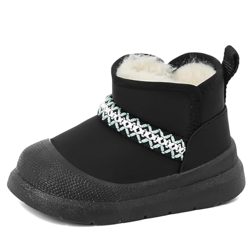 MK MATT KEELY Winterschuhe Jungen Mädchen Wasserdicht Winterstiefel Kinder Outdoor Warm Snow Boots mit Rutschfester Gummisohle,Schwarz,EU 29 von MK MATT KEELY