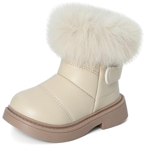 MK MATT KEELY Winterstiefel Mädchen Kinder Wasserdicht Boots Baby Outdoor Warm Winterschuhe mit Rutschfester Gummisohle,Beige,EU 24(CN26) von MK MATT KEELY