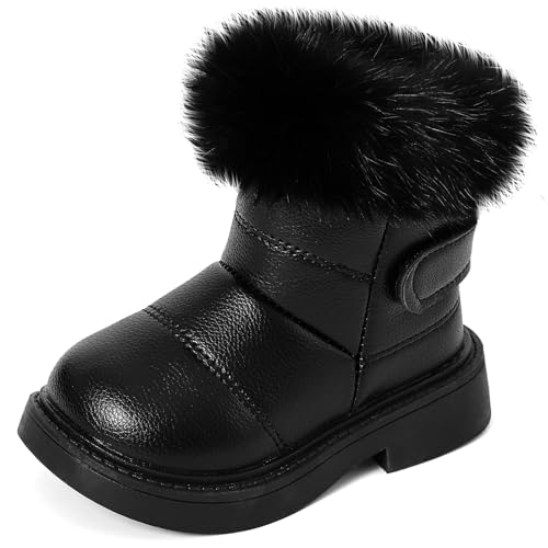 MK MATT KEELY Winterstiefel Mädchen Kinder Wasserdicht Boots Baby Outdoor Warm Winterschuhe mit Rutschfester Gummisohle,Schwarz,EU 22(CN23) von MK MATT KEELY