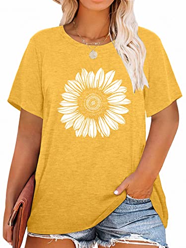 Übergröße Daisy Graphic T-Shirt für Frauen Sommer Wild Blume Kurzarm T-Shirt Tops (XL-4XL), C-gelb, 4X-Groß von MK Shop Limited