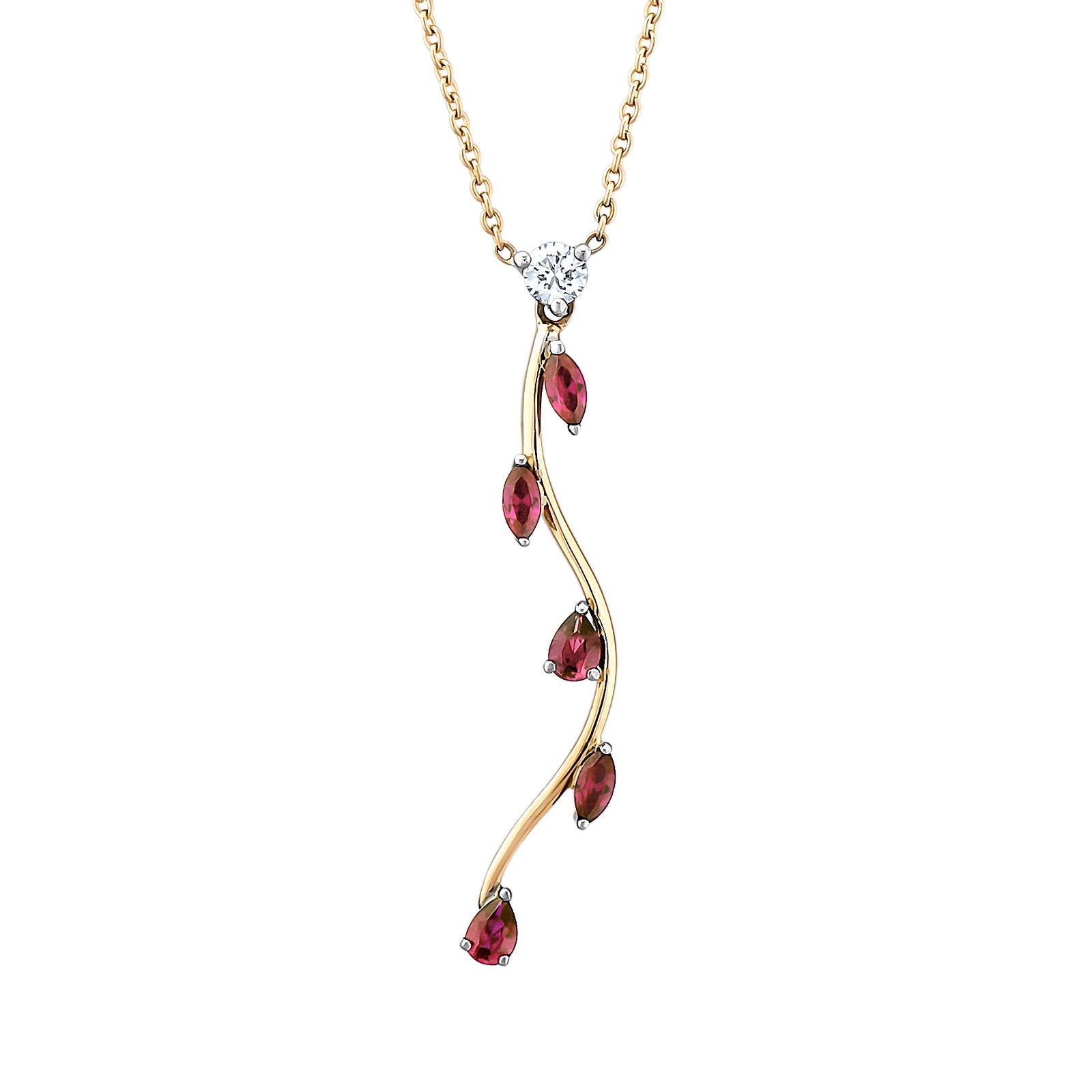 Rubin Zweig Diamant Halskette, Birthstone Geschenke Für Sie, Solid Gold Schmuck von PiecesOfMeDiamond