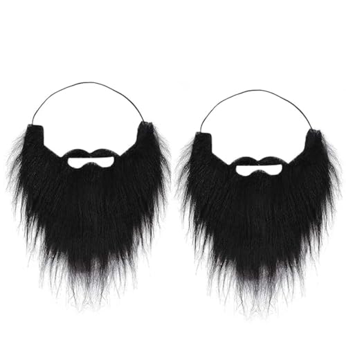 2 Stück Party-Künstlicher Bart, Gefälschte Bärte Schnurrbärte, Lustige Schnurrbärte, Halloween Lustiger Gesichtsbart Zubehör mit Verstellbarem Bungee Kabel für Halloween Party Cosplay Zubehör von MKEAWWU