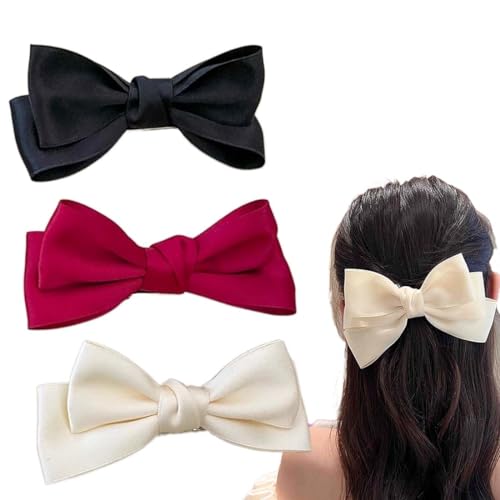 3 Stück Haarschleifen-Clips für Frauen, große Satin-Haarschleifen, langer Schwanz, Krokodilklemmen, Haarspange Stoff Haarschleife Haarklammern Mit Schleifen Elegante Haarschmuck Für Mädchen Kinder von MKEAWWU