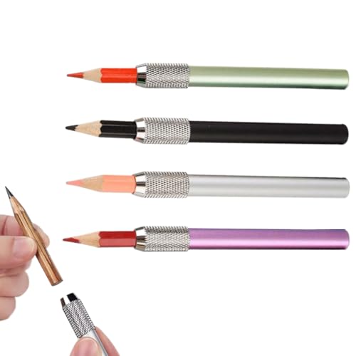 4 Stück Stiftverlängerung, Farbe Bleistiftverlängerung, Verstellbar Aluminiumlegierung Aluminium Bleistift Extender Verstellbar Aluminiumlegierung Aluminium,Pencil extender,Schreibgerät von MKEAWWU