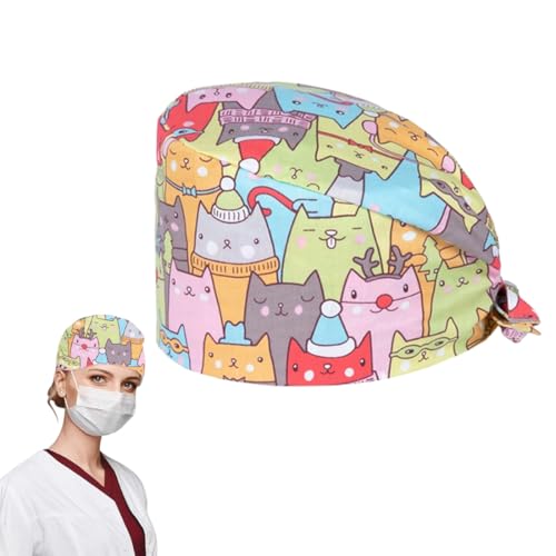 Krankenschwester Kappe, Verstellbare Arbeitskappe, Baumwoll-Staubkappe, süße Unisex-Staubkappe Haube Verstellbar mit Knopf Arbeitskappe Baumwolldruck Kranken schwesternkappe Unisex von MKEAWWU