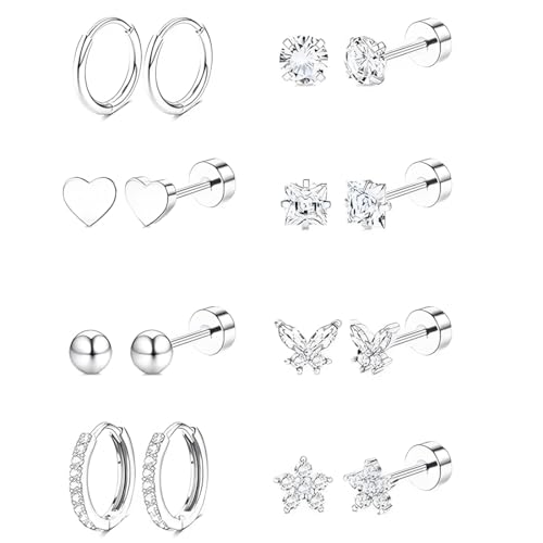 MKEAWWU 8 Paar Ohrring Set, Gold Silber, Ohrpiercing Ohrringe, Set Cubic Zirkonia Runde Ohrstecker Hypoallergene Knorpel Huggie Hoop Ohrringe Mehrfach-Piercing MKEAWWU 8 Paar Ohrring Set, Gold Silber, Ohrpiercing Ohrringe, Set Cubic Zirkonia Runde Ohrstecker Hypoallergene Knorpel Huggie Hoop Ohrringe Mehrfach-Piercing von MKEAWWU