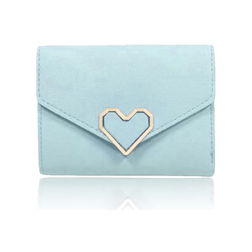 MKEAWWU Kleines Portemonnaie Damen Mit RFID-Schutz, Mini Kurzer Geldbeutel Frauen Leder Mit Zipper Brieftasche,7 Kartenfächer, 1 Fotofach, 1 Großes Geldscheinfach，11 * 9 * 1.5Cm，Azurblau von MKEAWWU