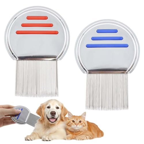 MKEAWWU Läusekamm 2er Set, rot und blau, Edelstahl-Kamm gegen Kopfläuse und Nissen, 9,5 cm lang und 7 cm breit, für Kinder und Erwachsene Pettine Pidocchi von MKEAWWU