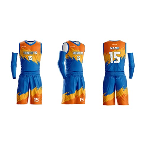 MKEING Benutzerdefiniertes Basketball Trikot Herren Shorts：Herren-Basketballtrikot Personalisierte Sportuniform für Herren/Jugendliche 4XS-8XL. (Blau Gelb) von MKEING