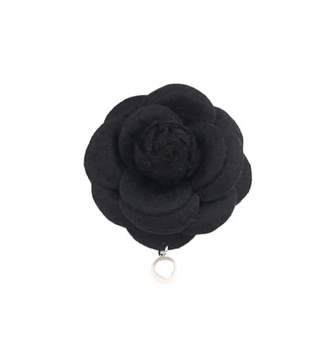 Frauen Kleine Imitation Wolle Imitation Perle Brosche Antike Retro Kamelie Pin Brosche(Black) von MKEMQXBEP