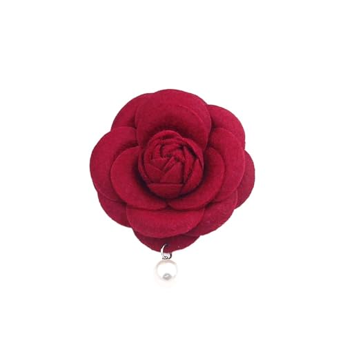 Frauen Kleine Imitation Wolle Imitation Perle Brosche Antike Retro Kamelie Pin Brosche(Red) von MKEMQXBEP