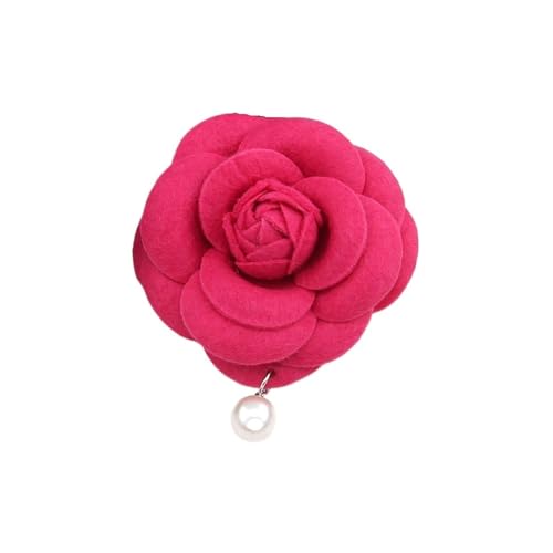 Frauen Kleine Imitation Wolle Imitation Perle Brosche Antike Retro Kamelie Pin Brosche(Rose red) von MKEMQXBEP