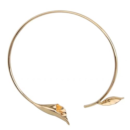 MKEMQXBEP Erklärung Blatt Blume Öffnen Choker Drehmomente Hip Hop Party for Frauen Vintage Metall Kragen Goth Schmuck(Gold 1PC) von MKEMQXBEP