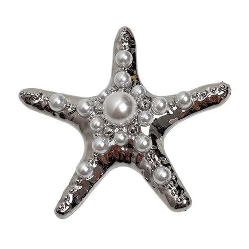 MKEMQXBEP Europäische und amerikanische Nischendesign übertrieben Seestern Brosche weibliche Perle Pin(Silver 1PC) von MKEMQXBEP