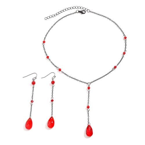 MKEMQXBEP Europäische und amerikanische Retro-gotische Blut tropfende Quaste Halskette Ohrringe for Frauen(S10 1PC) von MKEMQXBEP