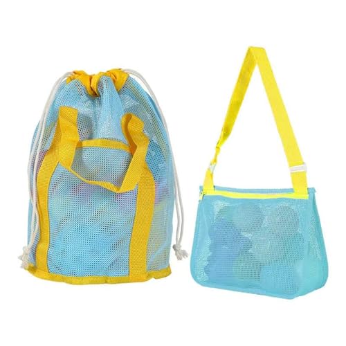 MKEMQXBEP Faltbare Strand Mesh Tasche Protable Kinder Strand Spielzeug Kleidung Taschen Lagerung(BLUE 1SET) von MKEMQXBEP