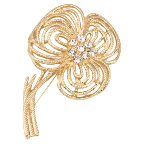MKEMQXBEP Filigrane Brosche mit dreiblättrigem Blütenblatt und gedrehtem Draht for Damenbekleidungszubehör(Gold 1pc) von MKEMQXBEP