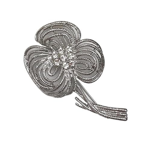 MKEMQXBEP Filigrane Brosche mit dreiblättrigem Blütenblatt und gedrehtem Draht for Damenbekleidungszubehör(Silver 1PC) von MKEMQXBEP