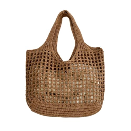 MKEMQXBEP Frauen Häkeln Einkaufstasche Hohl Strand Tasche for Reise Urlaub(Brown Suede 1PC) von MKEMQXBEP