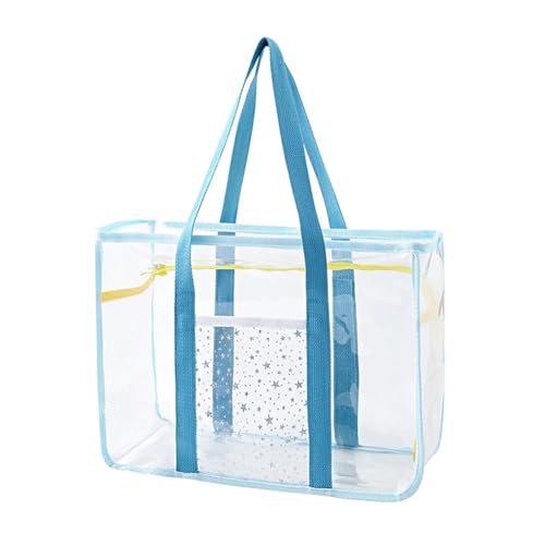 MKEMQXBEP Große Kapazität PVC wasserdichte Strand Umhängetasche for Frauen transparent Mesh Hollow Tote Bag(BLUE 1PC) von MKEMQXBEP