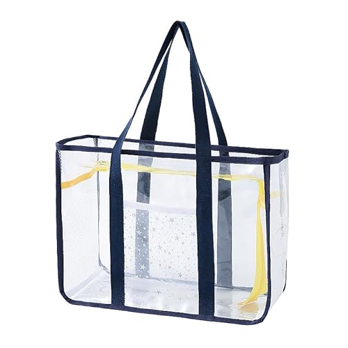 MKEMQXBEP Große Kapazität PVC wasserdichte Strand Umhängetasche for Frauen transparent Mesh Hollow Tote Bag(Navy 1PC) von MKEMQXBEP