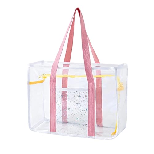 MKEMQXBEP Große Kapazität PVC wasserdichte Strand Umhängetasche for Frauen transparent Mesh Hollow Tote Bag(PINK 1PC) von MKEMQXBEP