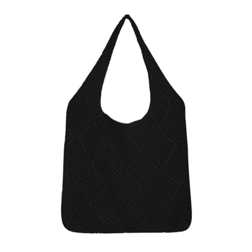 MKEMQXBEP Häkeltaschen for Damen, Sommer-Strandtasche(BLACK 1PC) von MKEMQXBEP