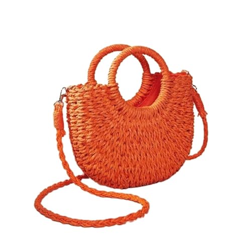 MKEMQXBEP Handgewebte Strohrattan-Halbmond-Strandhandtasche, ausgehöhlte Umhängetasche(ORANGE 1PC) von MKEMQXBEP