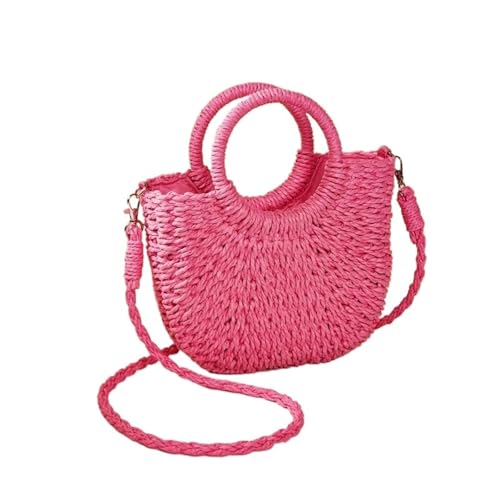 MKEMQXBEP Handgewebte Strohrattan-Halbmond-Strandhandtasche, ausgehöhlte Umhängetasche(ROSE RED 1PC) von MKEMQXBEP